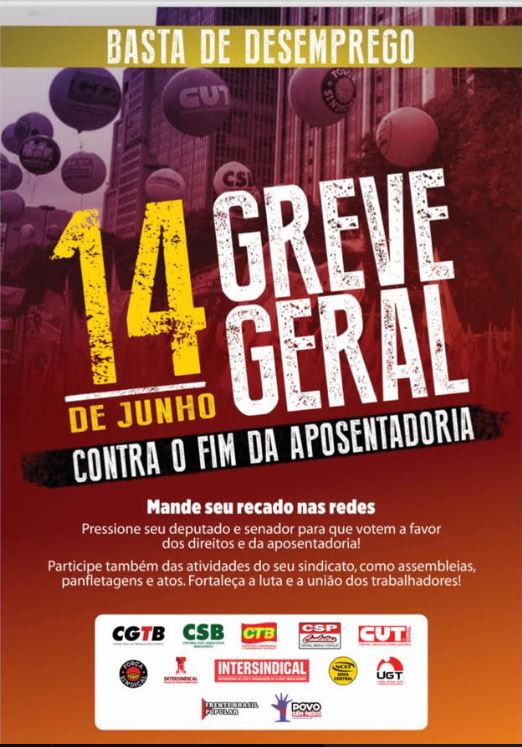 CENTRAIS SINDICAIS CONVOCAM GREVE GERAL PARA 14 DE JUNHO img